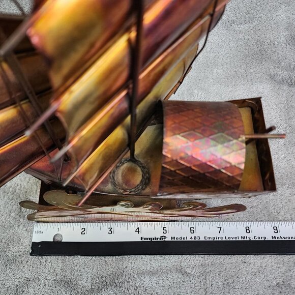 Vintage Copper Art Musical Kinetic Sailing Ship Plays Beyond the Reef Music - Picture 15 of 16